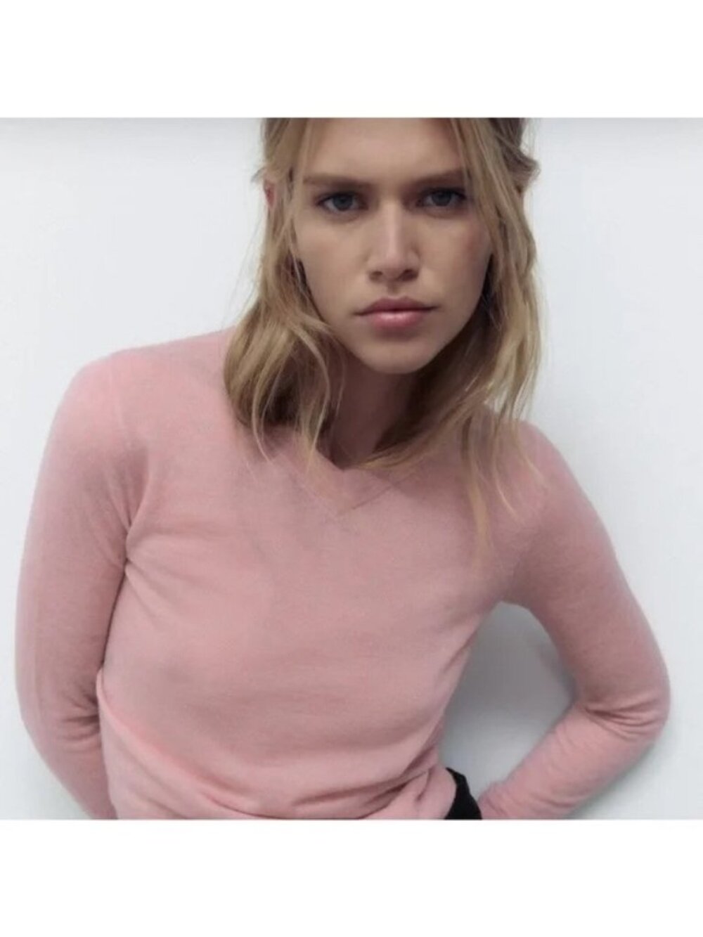 Zara Wool Blend V-Neck Sweater Pale Pink